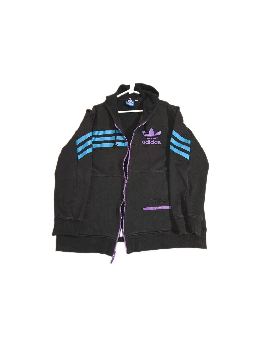 adidas ultrastar jacket 2XL Men's Black With Blue Stripes Skater Street Wear